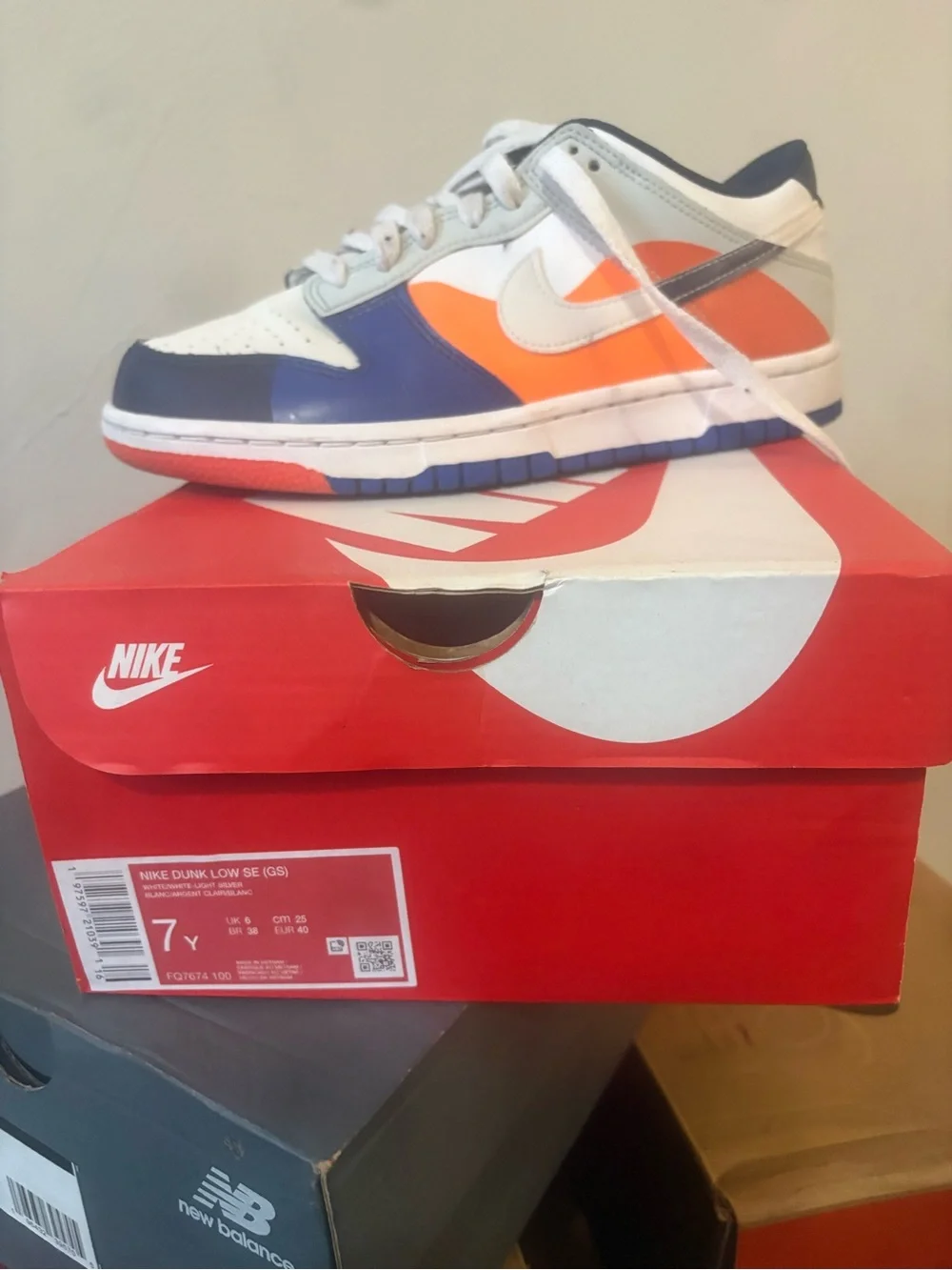 Nike Kids Dunk Low SE White, Orange & Blue Sneakers